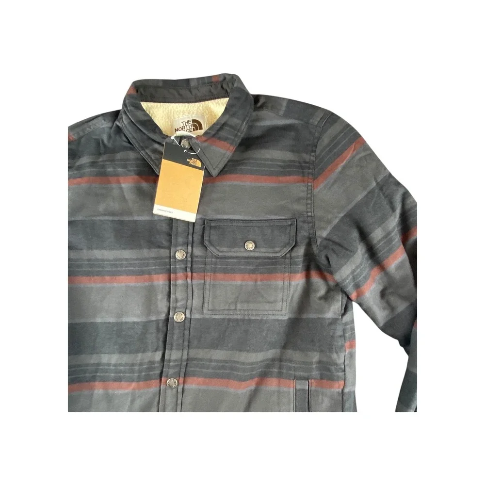 NWT The North Face Men Campshire Shirt Jacket Grey Rust Stripe Sherpa NF0A4QPM S